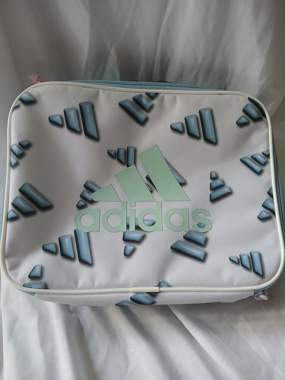 NWT ADIDAS LUNCH BOX BAG INSULATED  LOGO 7 1/2 X 10 Baby Blue With Teal